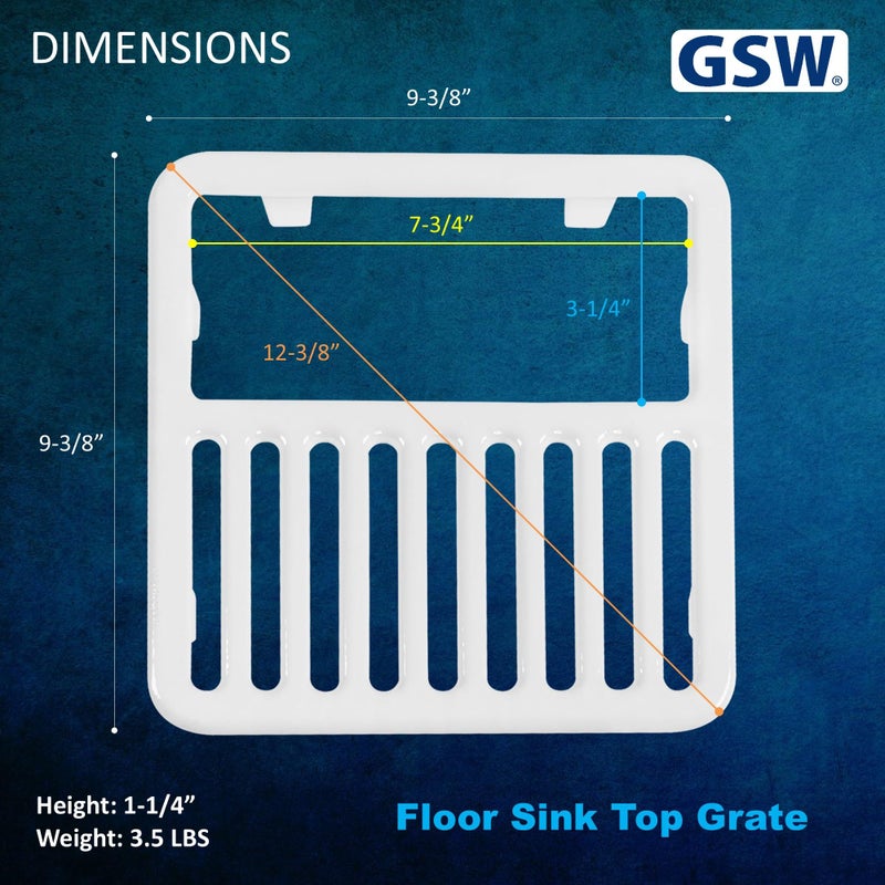 GSW Cast Iron Porcelain Floor Sink Top Grate with Ceramic Surface FS-T1/2, 9-â…œâ€ x 9-â…œâ€ x 1-Â¼â€ - Perfect for Restaurant, Bar, Buffet (Â½ Size) - Image 2